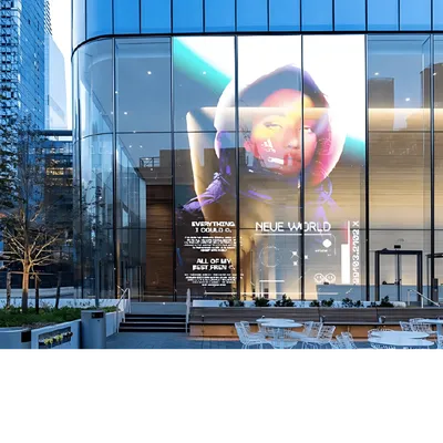 Crystal Film LED Display used as an advertisement for a storefront