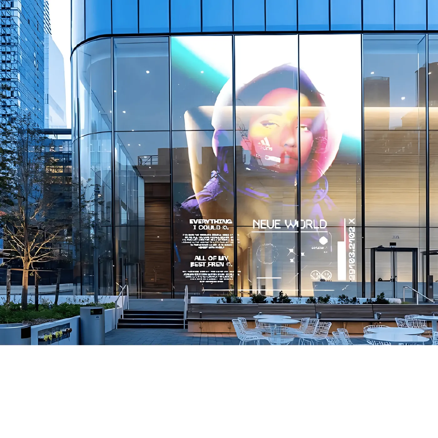 Crystal Film LED Display used as an advertisement for a storefront